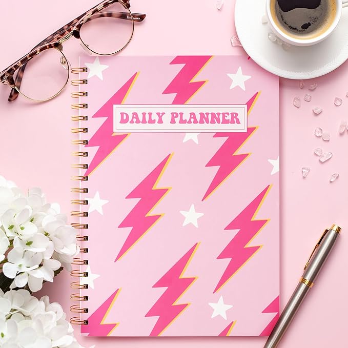 CNhoqc A4 Lightning Planner Notebook - Pink Preppy Lightning A4 Planner Notebook Teen Girl Y2k to Do List Daily Task Checklist Time Management Notepad Agenda Gifts Student School Stationery Present