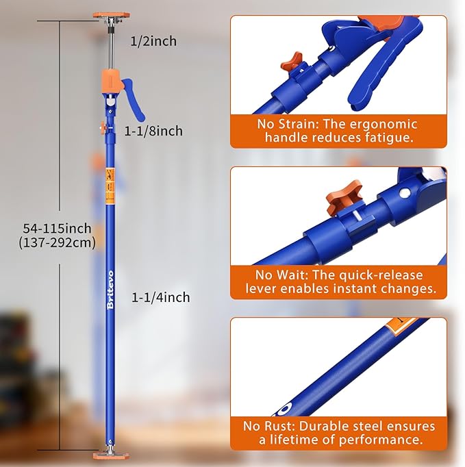 4PK Adjustable Telescopic Support Pole, 54-115 inch Cabinet Jack, Heavy Duty 3rd Hand Support System, 154lbs Load-Bearing for Drywall Lift, Dust Barrier, Cargo Bar