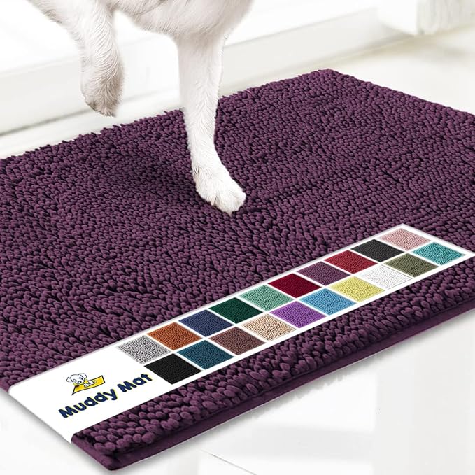 Muddy Mat® | Super Absorbent Door Mat Indoor, Microfiber Quick Dry Chenille Entryway Rug, Non-Slip Front Door Mat, Indoor Mats for Entryway, Machine Washable Pet Rug, Dark Purple 48"x72"