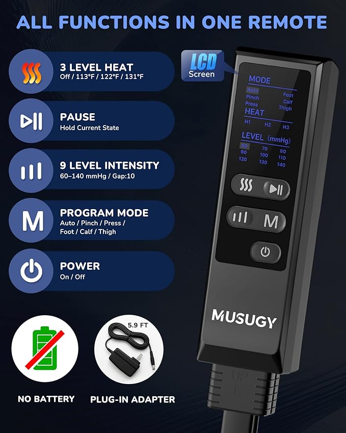 Leg Massager with Heat and Compression : Sequential Compression Boots with 6 Modes,9 Intensity and 3 Heat for Circulation and Pain Relief - Christmas Birthday for Mom, Dad, Athletes, Gym