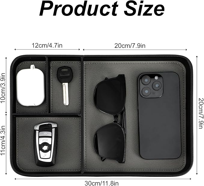 Leather Tray, Stylish and Organized Multifunctional Tray, for Table Entryway, Premium PU Leather, Catchall Trays for Keys, Watch, Wallet, Jewelry, and More (Black Frame)
