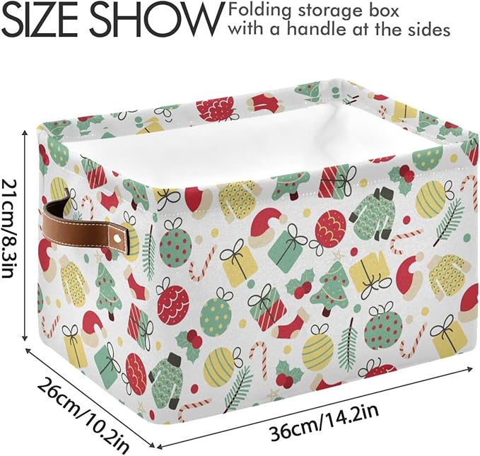 Christmas Storage Basket Tree Candy Canes Socks and Gift Storage Bins Organizer Bag Collapsible Closet Shelf Baskets Cube with handle for Cloth Book 14.2×10.2×8.3 IN