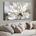 SOUGUAN White Floral Wall Decor Grey Background Modern Painting Wall Art 24"x36" Neutral Artwork Paintings for Bedroom Kitchen Pictures