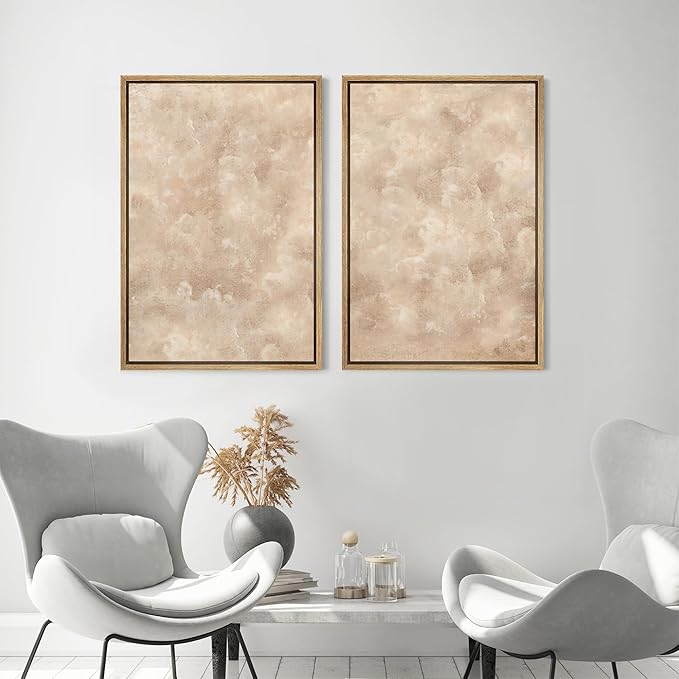 MUDECOR Framed Canvas Print Wall Art Neutral Abstract Minimalist Beige and Cream Tones Illustrations Modern Art Decorative Bohemian Colorful Chic for Living Room, Bedroom, Office - 24"x36"x2 Natural
