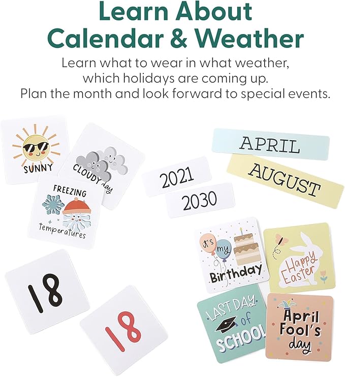 The Peanutshell Learning Calendar Wall Chart - Homeschool Supplies, Interactive Pocket Chart for Toddlers & Kids - Preschool Learning Activity Board, Circle Time Board for Classroom - Good Day