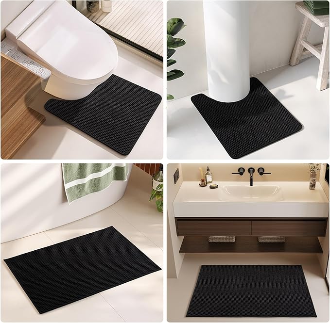 Black Bathroom Rugs Non Slip Washable, Super Absorbent Thin Bath Mat Quick Dry Low Pile Bathroom Rug, Black 24''x36''