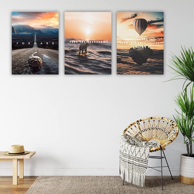 Motivational Posters Inspirational Wall Art Canvas 3 Pieces Grind Hustle Canvas Framed Wall Art Inspirational Painting Prints Poster Wall Decor Modern Home Decor Painting Pictures - 48" Wx24 H