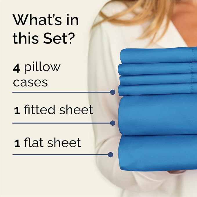 King 6 Piece Sheet Set - Cooling & Breathable Bed Sheets - Hotel Luxury Bed Sheets for Women, Men, Kids & Teens - Bedding with Deep Pockets & Easy Fit - Soft and Wrinkle Free - King Denim Blue Sheets
