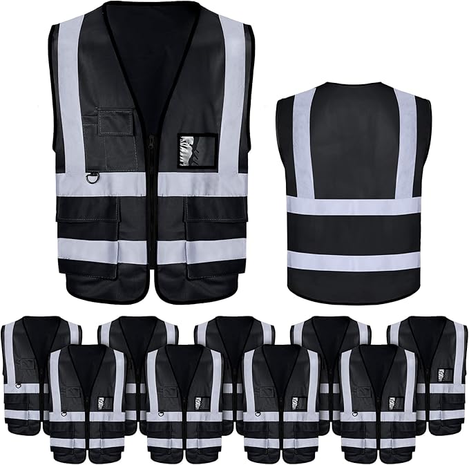 EBOOT 10 Pcs Safety Vests High Visibility Safety Vest with Reflective Strips for Construction Outdoor Running Cycling Walking