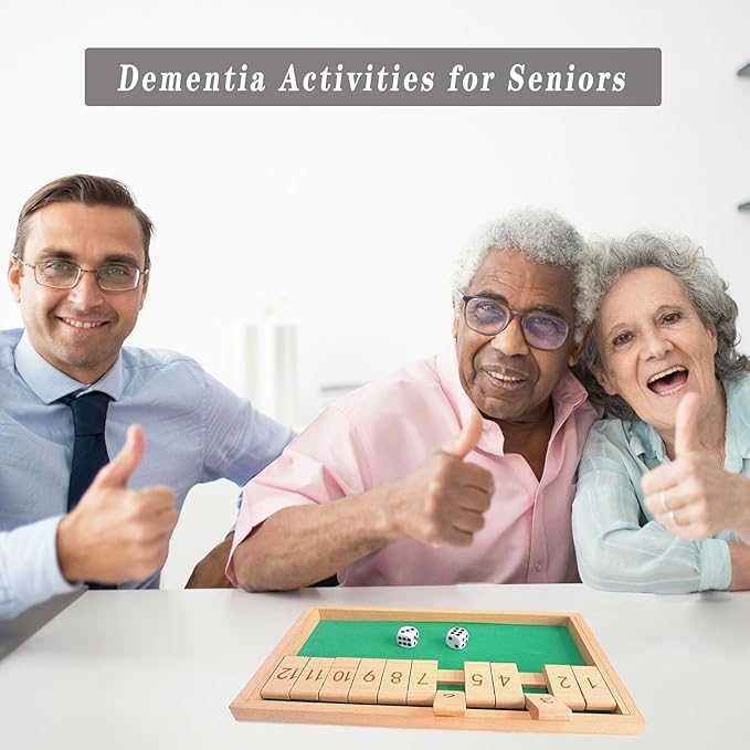 Wooden Dementia Games and Activities for Seniors - 12 Numbers Shut The Box Products Kit for Elderly with Alzheimer's,Easy Cognitive & Memory Training Toy,Great Gift for Father Mother