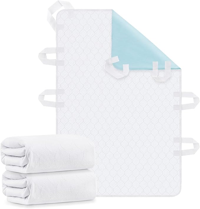 Washable Bed Pad for Incontinence: Waterproof Bed Pads with 8 Handles,2 Packs Reusable Bed Underpads, Waterproof Positioning Bed Pads for Elderly, Adult,Bedwet, Kids,Bedridden,Hospitals, 34"x52"