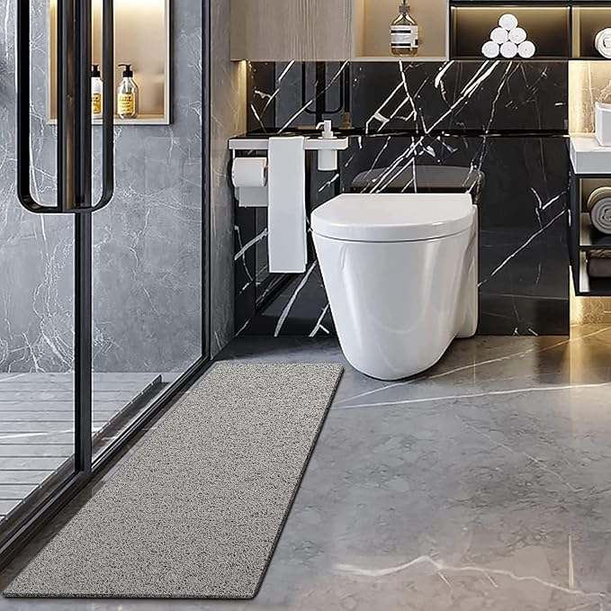 godehone Shower Mats Non Slip Without Suction Cups, PVC Loofah Bathroom Mats, Loofah Mats for Shower and Bathroom, Quick Drying, 17.1× 59 Inch, Grey