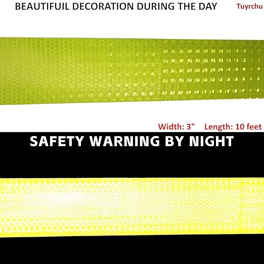 Industrial Reflective Tape Fluorescent Yellow Outdoor Waterproof 3 inch, High Visibility Hazard Conspicuity Safety Marking Tape (10 feet)