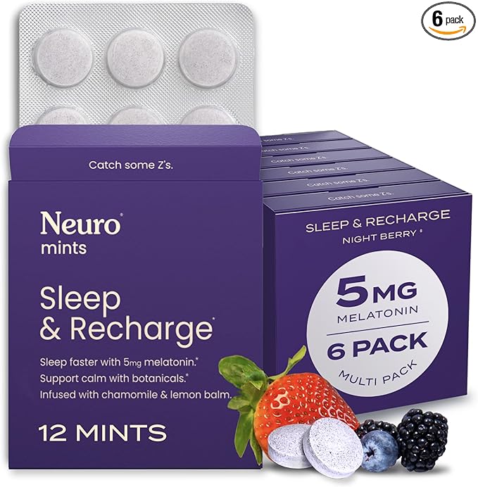 Neuro Sleep & Recharge Meltaway Mints - Contains Melatonin 5mg, Chamomile & Elderberry - Travel Aid for Nighttime Relaxation & Healthy Sleep Cycle - Night Berry 72, ct