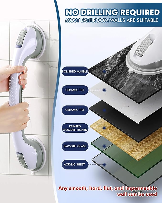 16 Inch Shower Grab Bars - 250LBS Heavy Duty Bath Safety Handles, Non-Slip No Drilling Removable Shower Grips for Bathtubs & Showers, Waterproof Bathroom Assist Handles for Seniors & Elderly