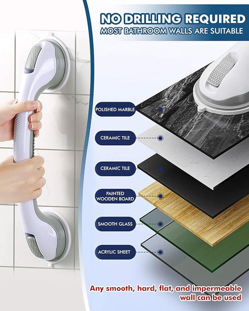 16 Inch Shower Grab Bars - 250LBS Heavy Duty Bath Safety Handles, Non-Slip No Drilling Removable Shower Grips for Bathtubs & Showers, Waterproof Bathroom Assist Handles for Seniors & Elderly