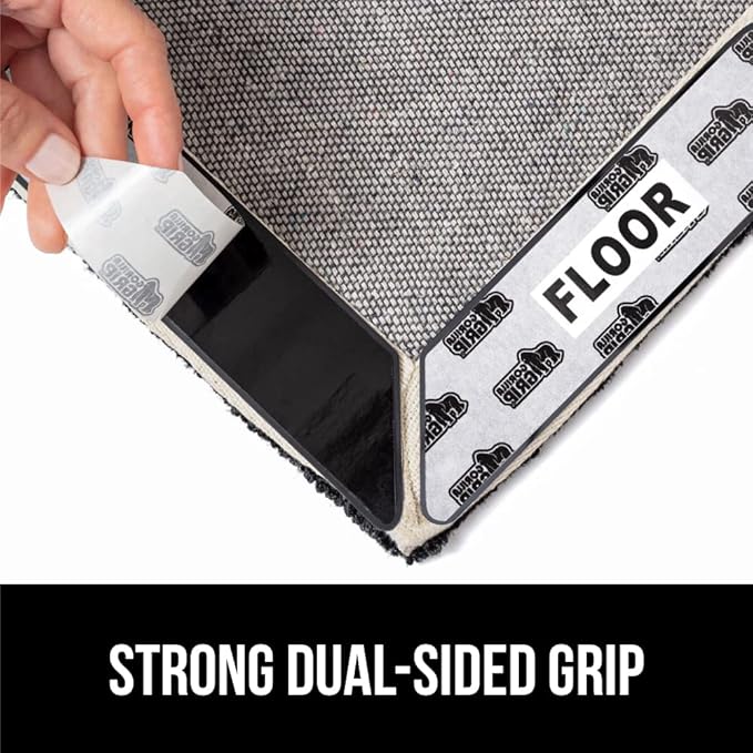 GORILLA GRIP 12 Pc Rug Gripper Pads Keep Area Rugs Corners from Curling, Reusable Double-Sided Stickers Holds Down Carpet in Place, Grips on Tile and Hardwood Floors Helps Prevent Sliding, Home Décor