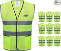 Safety Vests 10 Pack with Pockets,High Visibility Reflective Construction ANSI Class 2 Yellow Work Vests for Men,Woman,Hi Vis and Neon Mesh