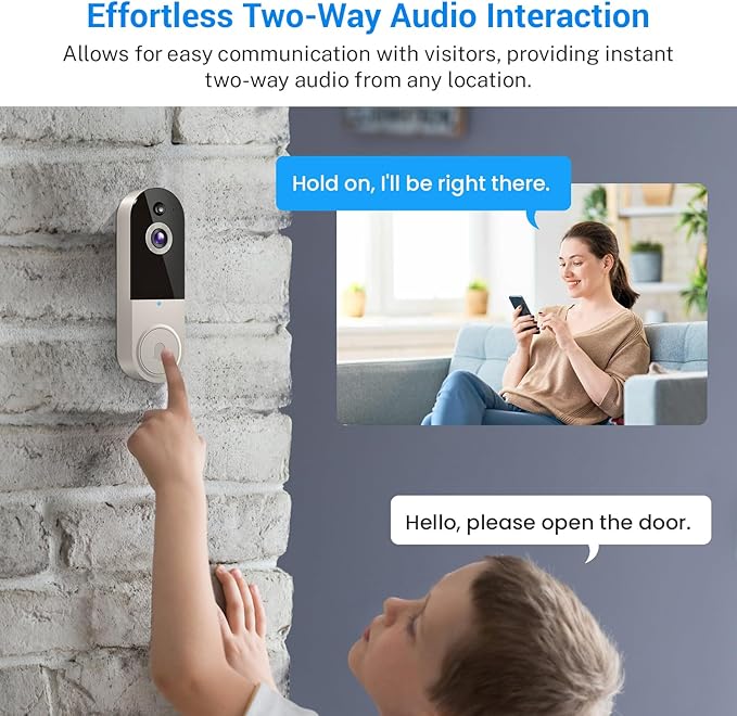 1080p Wireless Video Doorbell Camera with Indoor Receiver, AI Human Detection, 2-Way Audio, Night Vision, Cloud Storage, Real-Time Alerts, 2.4G Wi-Fi Only (Linen)