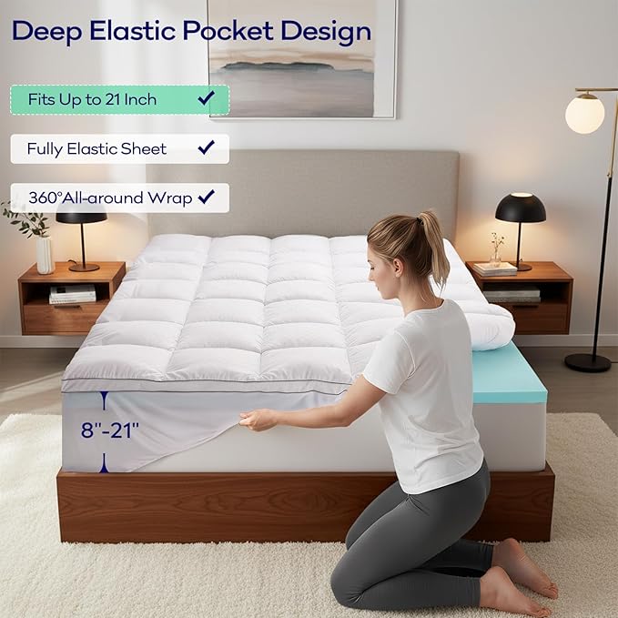 OLANLY Dual-Layer 4 Inch Full Size Memory Foam Mattress Topper for Back Pain, 2 Inch Cooling Pillow Top Mattress Pad Cover and 2 Inch Gel Memory Foam Topper, Deep Elastic Pocket, White