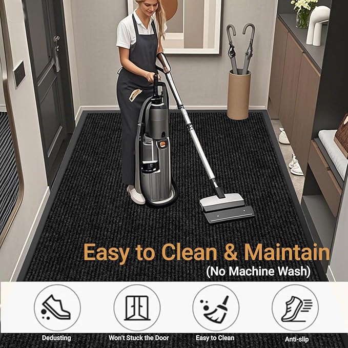 Indoor Outdoor Door Mat, 6'x3' Heavy Duty Large Non-Slip Waterproof Rubber Rug for Double Front Door Entrance, Welcome Floor Mats Carpet for Entryway Home Office School, Black 72" x 36"