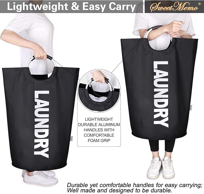 Laundry Basket Extra Large Collapsible Clothes Hamper Bag with Handles – Foldable Freestanding Laundry Sorter for Dirty Clothes in College Dorm, Apartment, or Laundry Room – 131L (Black)