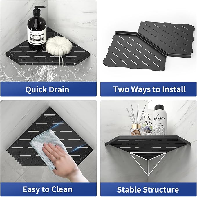 10'' Corner Bathroom Shelf, 304 Stainless Steel Pentagonal Recessed Shelf, Grout in Shower Shelf for Tiled Wall
