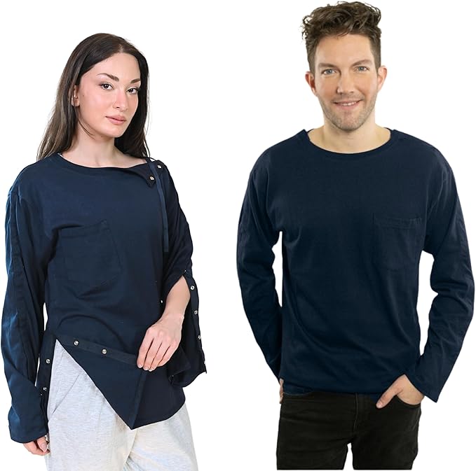 Inspired Comforts Unisex Post-Surgery/Dialysis Shirt | Full Tearaway Design with Easy-Open Shoulder, Arm & Side Snaps