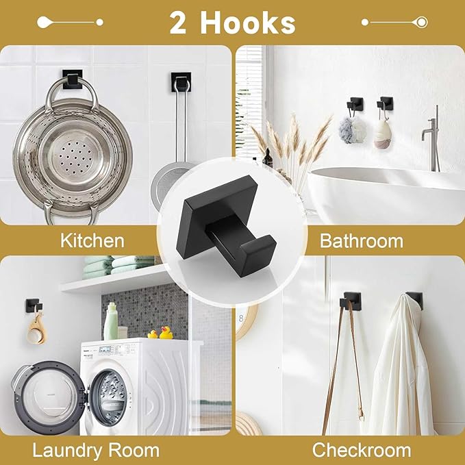 5 Pieces Bathroom Hardware Accessories Set Matte Black Towel Bar Set Towel Holder Racks Set for Bathroom,SUS304 Stainless Steel,Wall Mounted 23.6-Inch