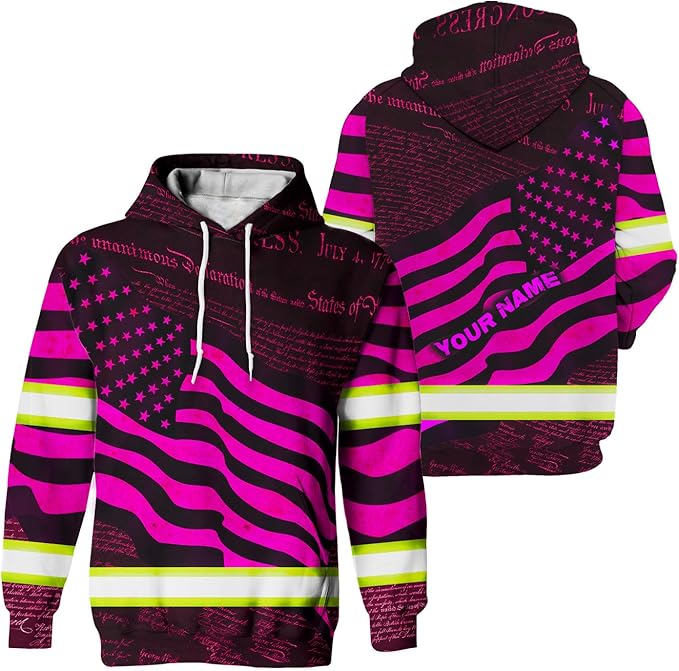 US Flag High Visibility Hoodie for Men Reflective Hoodie Safety Workwear for Worker Runner Patriotic ACC02