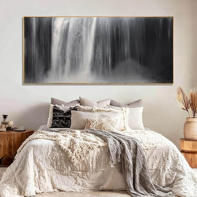 Waterfall Canvas Wall Art Black and White Wall Decor Landscape Art Prints 32"x70" Office Decorations Artwork for Bedroom