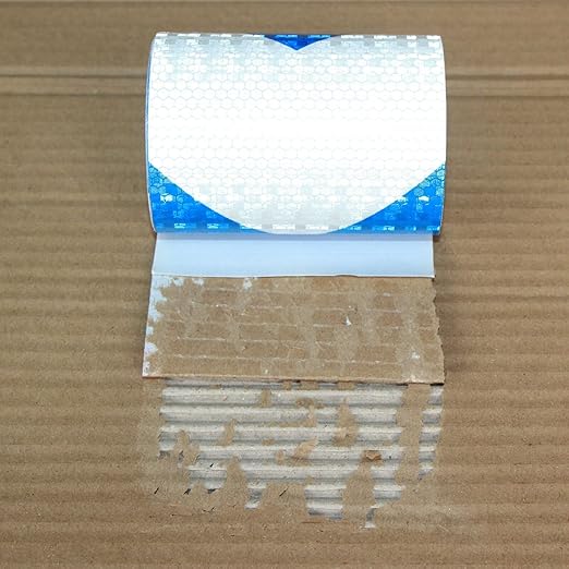 Reflective Tape Blue and White 4 inch X 10 feet, Outdoor Waterproof Hazard Conspicuity Warning Industrial Marking Tape