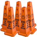 BESEA 8 Pack Red Safety Cones Caution DO NOT Enter Sign 4-Sided Heavy Duty Traffic Cones with Weighted Base for Restricted Areas, Construction Zones, Private Property