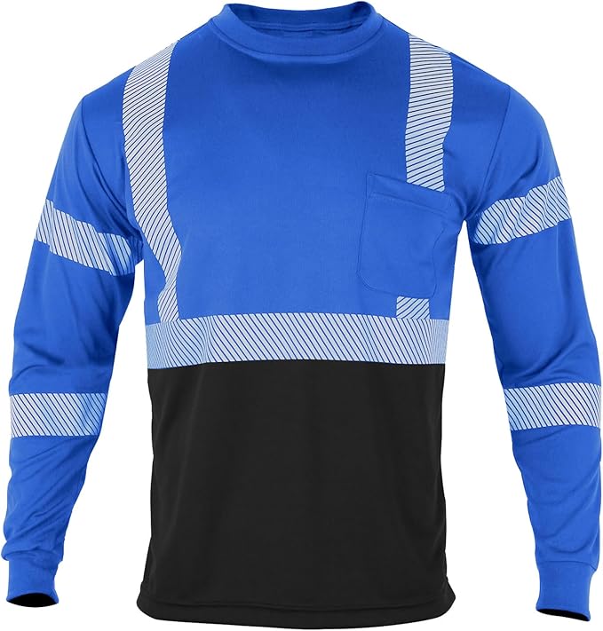 FONIRRA Safety Shirts for Men High Visibility Reflective ANSI Class 2 Hi Vis Construction Work T Shirts Long Sleeve