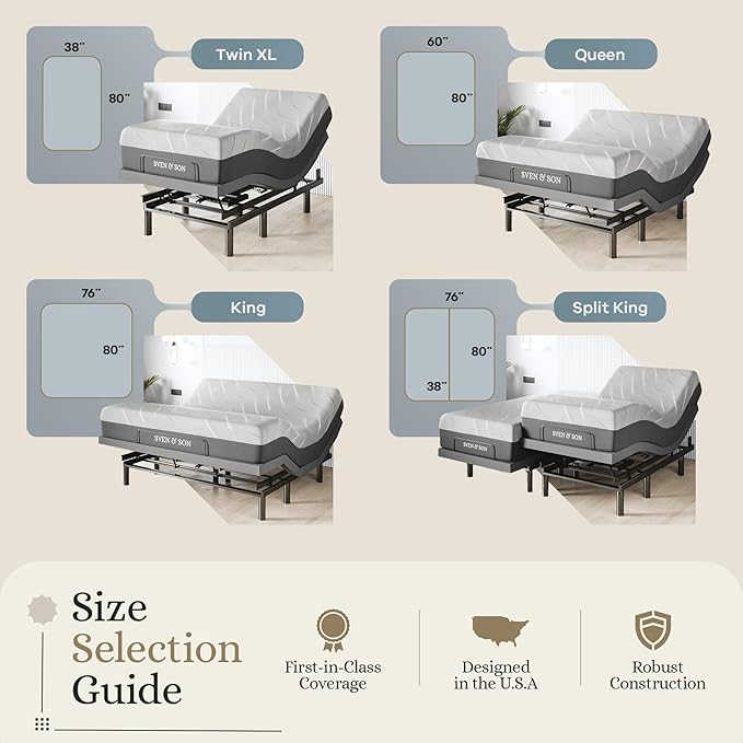 Sven & Son Harmony Adjustable Bed Base, Head and Foot Lift, Massage, Under-Bed Lights, USB, Gel Memory, Zero Gravity Smart Frame - Twin XL + 10 inch Memory Foam Matt (Firm)