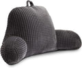 Holawakaka Reading Pillow for Bed and Sofa Couch Sitting Up, Backrest Pillows with Arms for Kids Teens Adults, Back Support Cushion for Lounging, Watching TV, Working on Laptop, Dark Grey