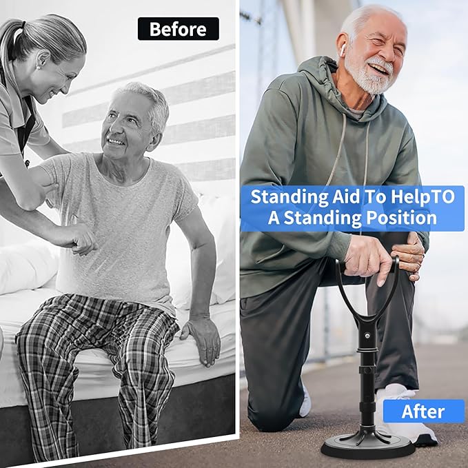 Upgraded Portable Standing Aid with Integrated Reinforced Fixation Buttons and Oversized 7" Base, an Adjustable Standing and Daily Living aid Designed for Seniors