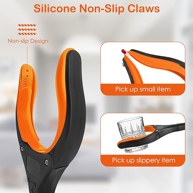 32" Grabber Reacher Tool, 1-Pack Foldable Reacher Grabber Pickup Tool with 360° Anti-Slip Rotating Jaw & Magnet, Mobility Aid Reaching Assist Tool for Trash Pick Up, Lightweight Grabber Tool, Orange