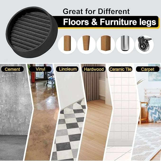 xxxHOLIC Non Slip Furniture Pads, 2” Round Black Rubber Grippers for Hardwood Floors, Anti Skid Furniture Feet Coasters, Bed Couch Stoppers to Prevent Sliding and Floor Scratches, Set of 4