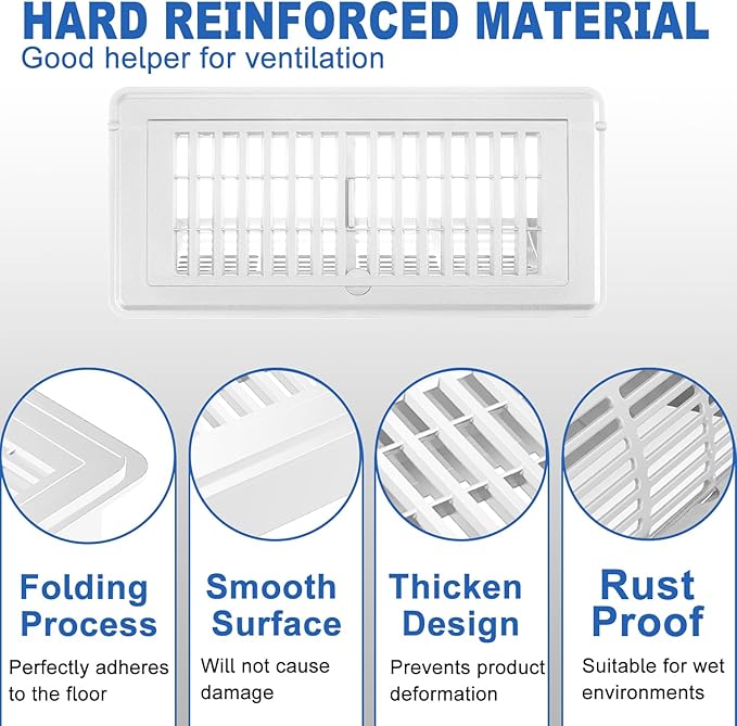 6-Position Tilt Vent Deflector & Floor Vent Cover, 2 Pack, 4x10 Floor Register, Tool‑Free Install, Adjustable Vent Covers for Home Floor, Office & Ceiling (White)