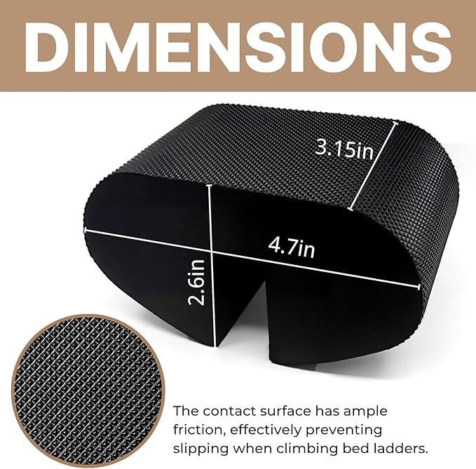 Dorm Bed Ladder Foot Support, EVA Foam Step Pad with Anti-Slip Surface, Snap-On Foot Saver for College Dorm Loft & Bunk Bed Ladders, Comfortable Ladder Accessories for Safety (Black 2pcs)