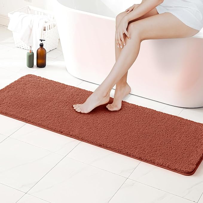 MIULEE Rust Bathroom Runner Rug 24x60 Inches, Long Bath Mat for Bathroom Floor Bathtub Showers, Machine Washable Absorbent Microfiber Carpet with TPR Anti-Slip Back