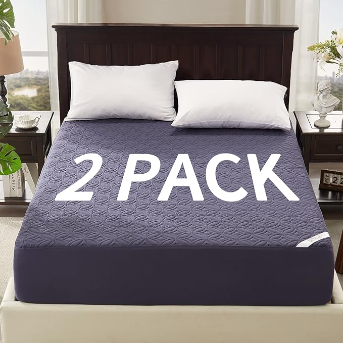 BEDLORE 2 Pack Waterproof Mattress Protector, Twin Size Mattress Pad with Deep Pocket 6"-15" Depth, Soft Breathable Bed Mattress Cover for Bedroom, College Dorm (Navy Blue)