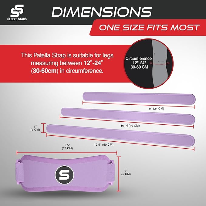 Sleeve Stars Swedish Brand Patellar Tendon Support Strap for Women & Men Effective Osgood Schlatter Knee Brace Youth & Kids Knee Brace with 3 Adjustable Length fits 12"-24" (Pair/Light Purple/Adult)