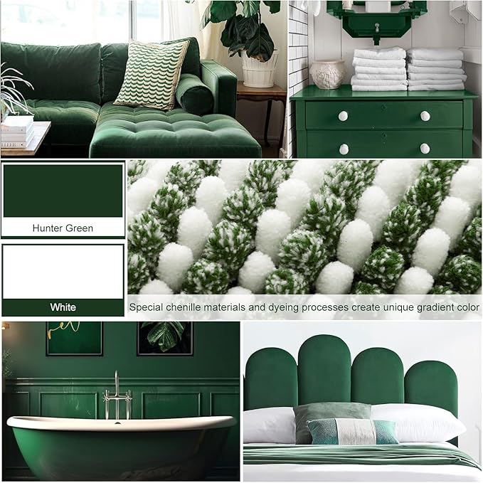 BSICPRO Bathroom Rugs Sets 3 Piece, Toilet Rugs U-Shaped Contour Bath Mat Set, Large Striped Non Slip Absorbent Chenille Shower Mat, Hunter Green