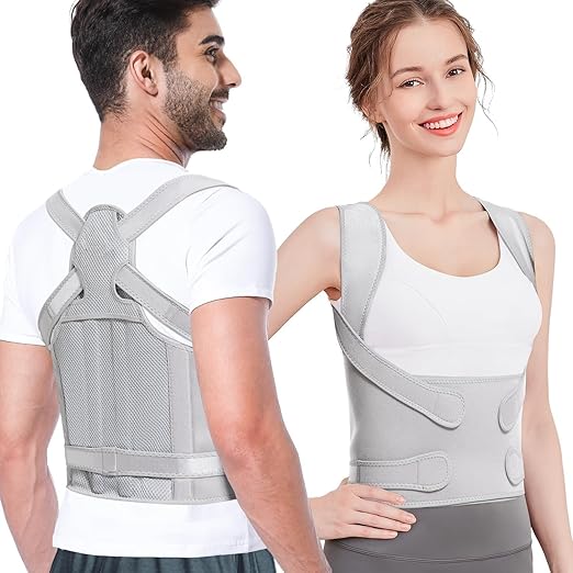 Posture Corrector for Women and Men, Adjustable Back Brace with Full Back Support, Shoulder Straightener for Spine Alignment, Kyphosis, Hunchback, Scoliosis, Lumbar, Spine, Grey (Large)