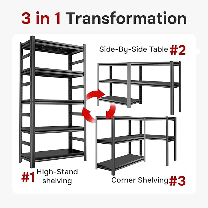 Metal Shelving 78" H x 48" W x 18.0" D, Heavy Duty Garage Shelves Series, Industrial Steel Storage Rack for Garage, Basement & Workshops, Multifunctional Utility Shelving Unit
