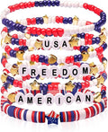 Independence Day Gifts for Women Men Teens Red White Blue Clay Beaded Stackable Stretch Bracelets USA Patriotic Jewelry 4th of July Accessories