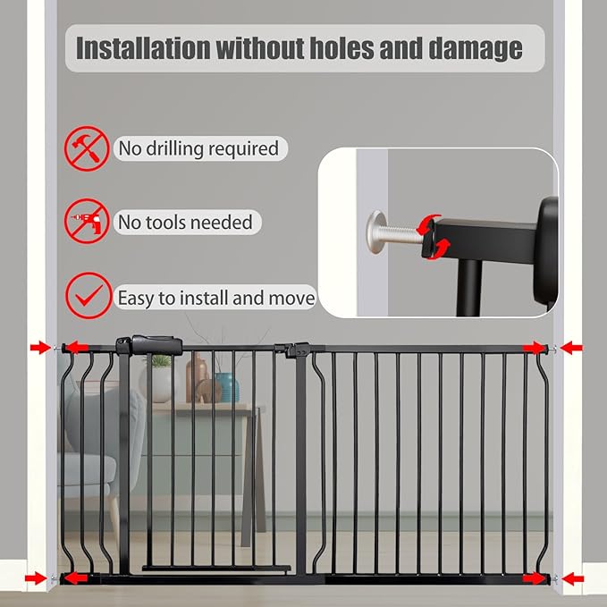 Walk Through Baby & Dog Gate 34-38.5 Inch, Auto Close, Tension Mounted Indoor Safety Gate for Stairs & Doorways - Black Metal, 30 Inch Tall