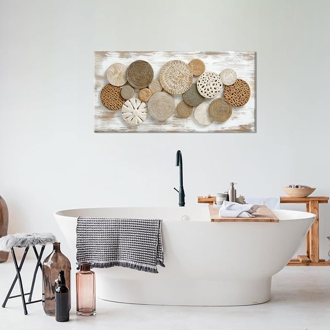 Brown Rattan Plates Canvas Wall Art for Living Room Painting Prints Beautiful Geometric Radial Geometry White Modern Artwork Office Bedroom Girls Decor Large
